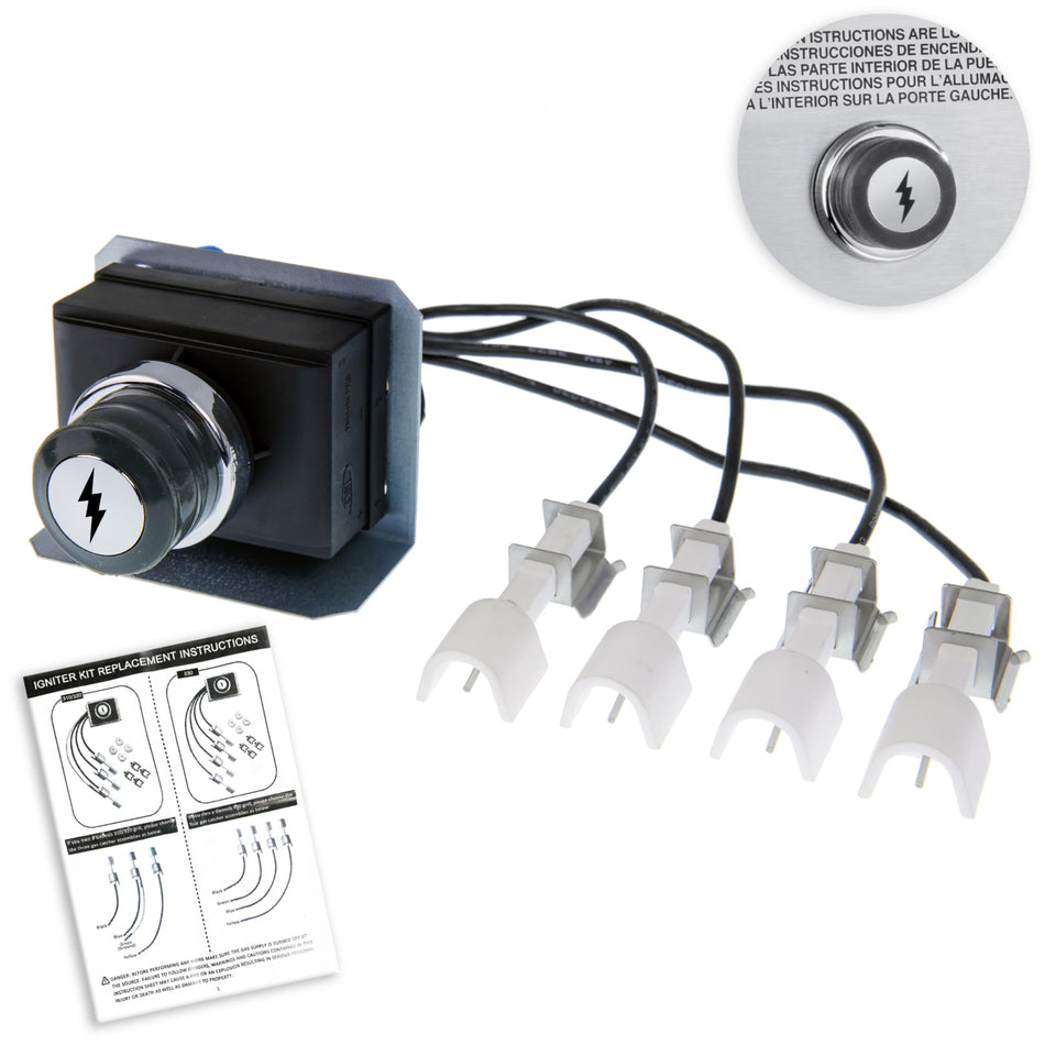 1836-13 7628 7629 Igniter Kit for Weber Genesis Grill Parts 300 Series with Front Mounted Control Panel (2011-Newer) E330 S330 Electronic Igniter, 4-Outlet Ignition Kit, Fit Weber 65946