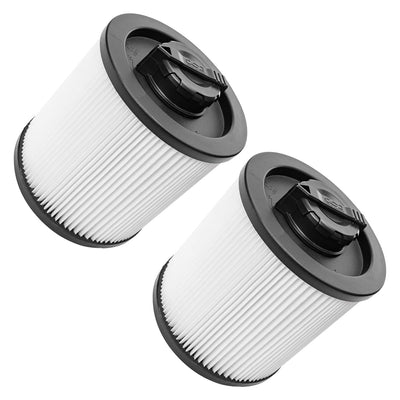Two DXVC6910 cartridge filter replacements for DEWALT 6-16 gallon wet dry vacuums.