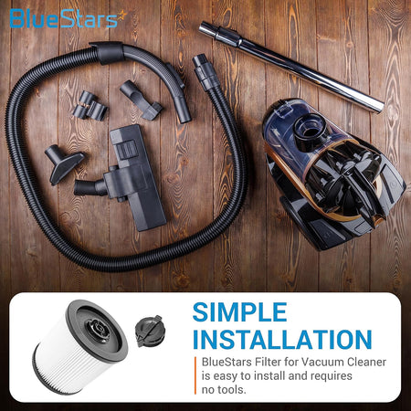 DXVC6910 cartridge filter replacement for DEWALT wet dry vacuum cleaners with installation guide graphic.