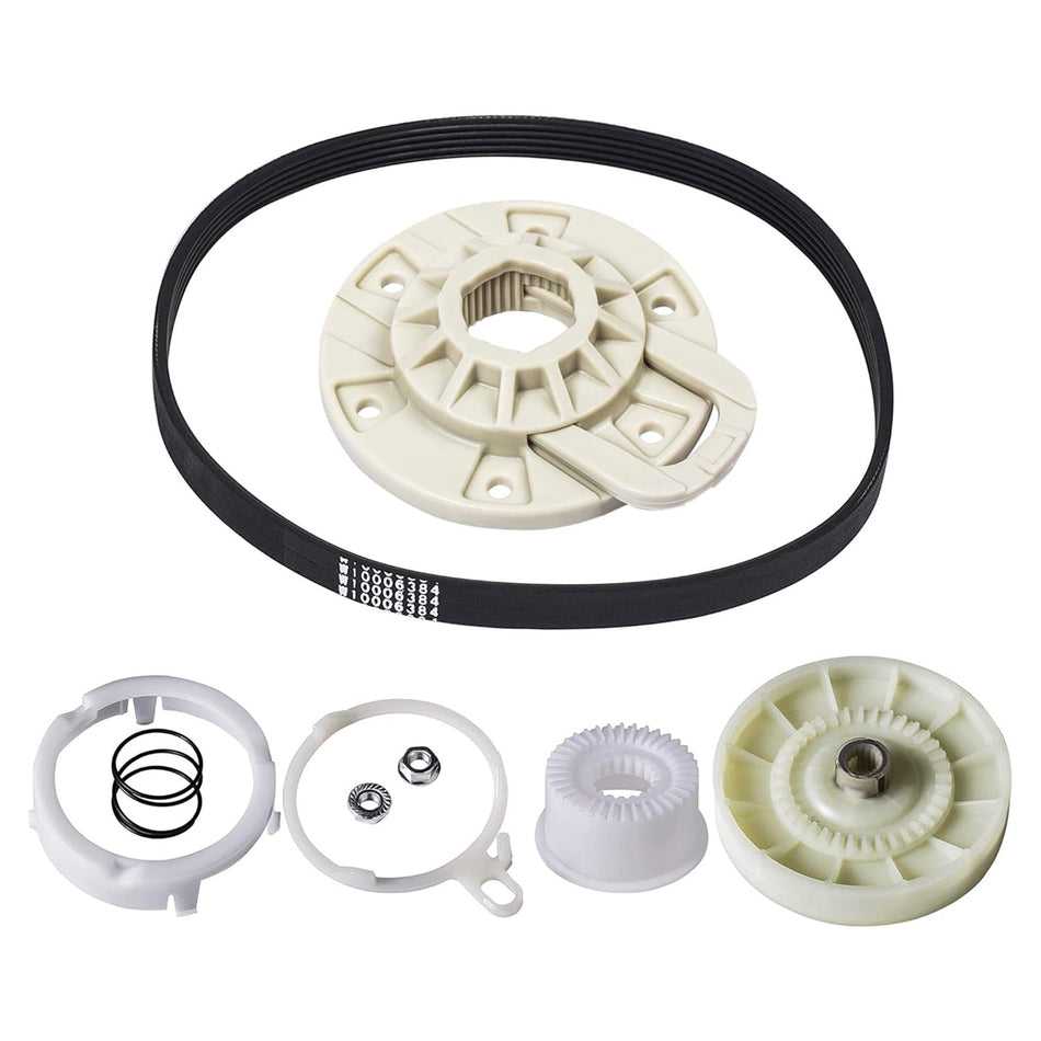 W10721967 & W10006384 & W10528947 Pulley Clutch Kit with Drive Belt & Basket Hub Replacement
