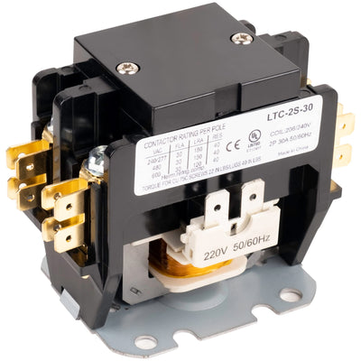2 pole 30 amp 240VAC contactor for HVAC systems with visible rating label and terminal connections.