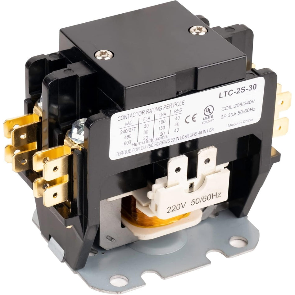 2 Pole Contactor 30 Amp 240VAC Coil Exact Fit with Relays, Air Conditioner, Heat Pump, Refrigeration Systems