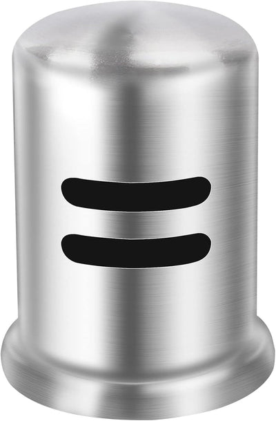 Close-up of a 2.47-inch stainless steel dishwasher air gap cover with two horizontal ventilation slots.