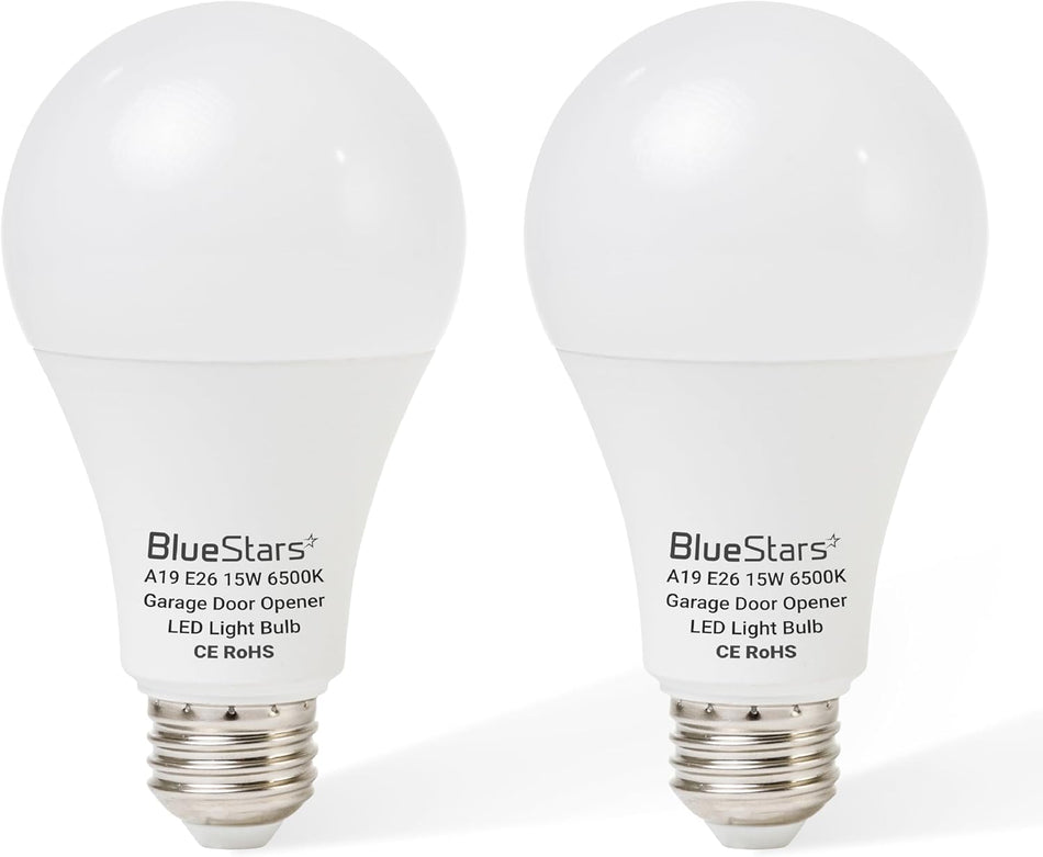 15W Universal Garage Door Opener LED Light Bulb 100W Equivalent 1500Lm Ultra Bright 120V A19 Bulbs with E26 Base - Pack of 2