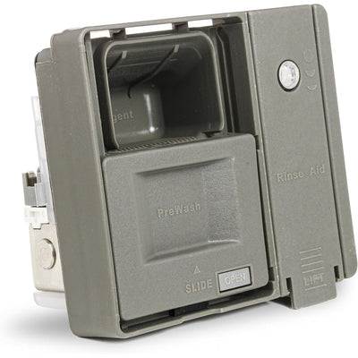W10861000 dishwasher detergent and rinse aid dispenser assembly for Whirlpool and KitchenAid dishwashers.
