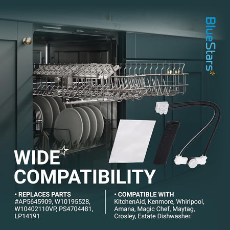W10402110 dishwasher fuse kit with protective sleeve and foil for Whirlpool, Kenmore, and KitchenAid dishwashers.