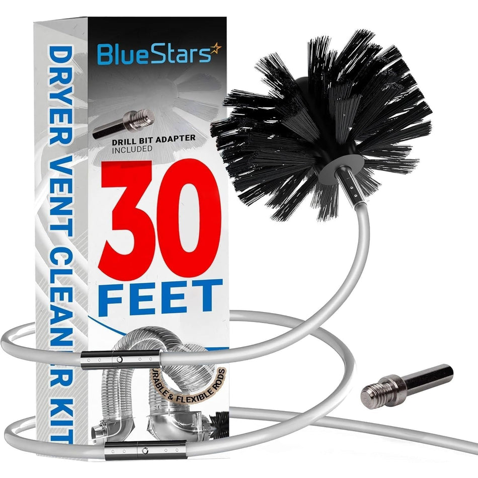 [Lifetime Warranty] 30 Feet Dryer Vent Cleaner Kit with Drill Attachment - Extendable Dryer Vent Cleaner Kit with Brush & 22 Detachable Rods