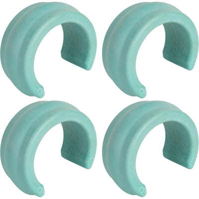 Set of four teal universal pool cleaner hose weights for Zodiac, Hayward, and Pentair automatic pool cleaners.