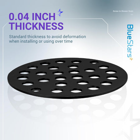 4-inch metal shower drain cover with 0.04-inch thickness for durable, deformation-resistant installation.