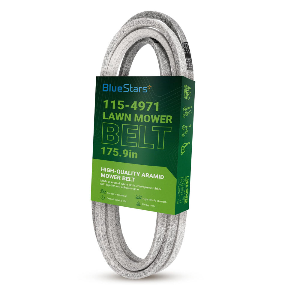 115-4971 replacement deck belt for Toro Titan mowers in BlueStars branded packaging.