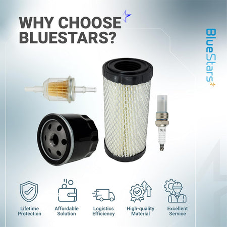 28463G01 Air Filter - promotional graphic showing an air filter, oil filter, fuel filter, and spark plug