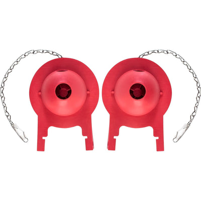 Two red 3-inch Toto toilet flapper replacements with metal chains.