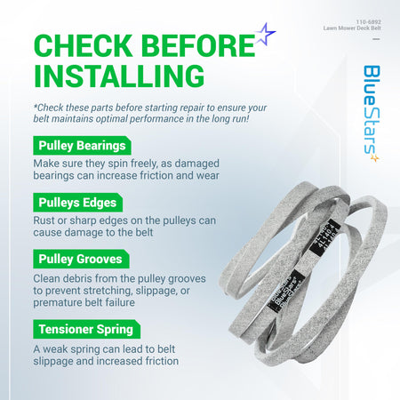 BlueStars 110-6892 lawn mower deck V-belt installation guide and maintenance tips.