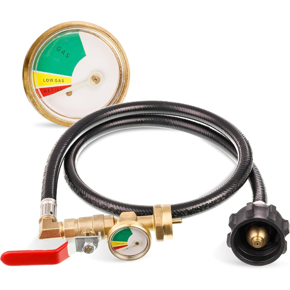 3 Feet Propane Refill Adapter Hose with Gauge & ON/Off Control Valve - Extension Propane Refill Hose Fill 1 LB Bottles from Large 5-40LB Tank - 350PSI High Pressure CSA Certified