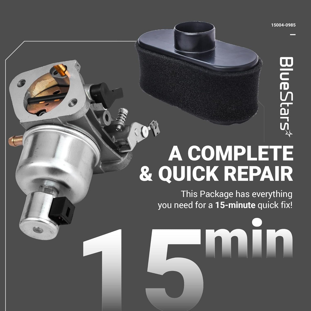 15004-0985 carburetor and air filter kit for Kawasaki FR691V and FS691V engines.
