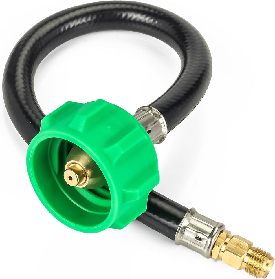 12-inch RV Pigtail Propane Hose QCC1 Connector and a 1/4 Inverted Male Flare