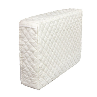 White quilted indoor window air conditioner cover with polyester fiber fill insulation.