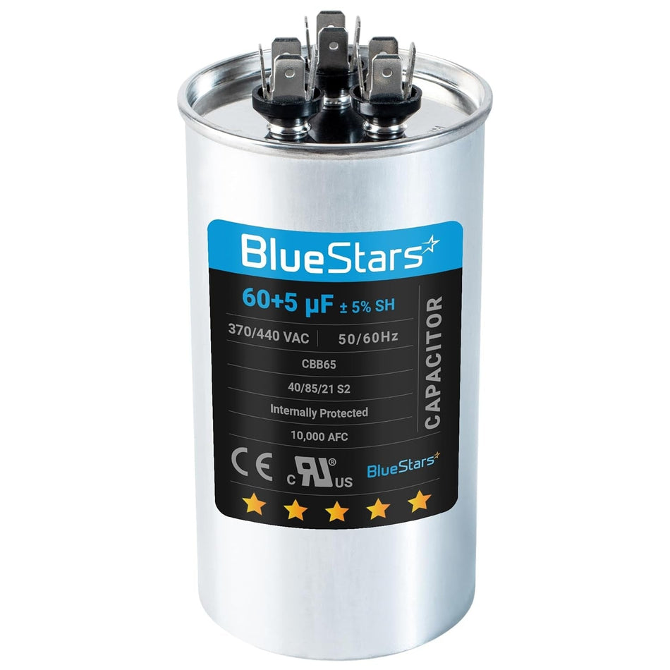 60+5 MFD uf ±5% 370/440 Volt VAC Dual Run Start Round Capacitor