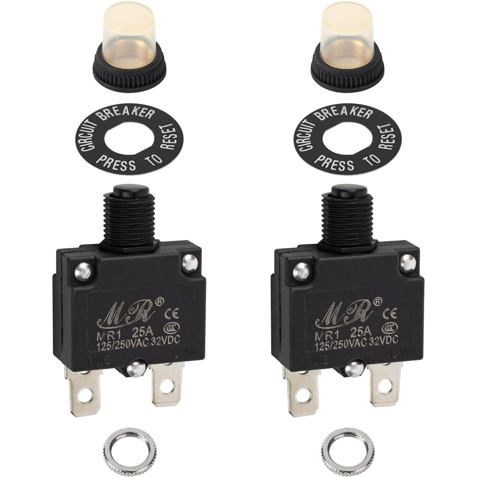 2-pack 25Amp Thermal Circuit Breaker 125/250V AC 32V DC