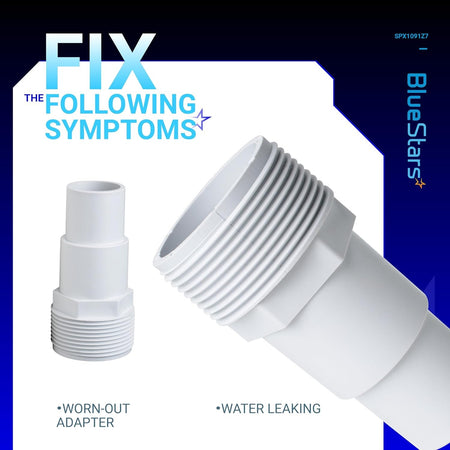 SPX1091Z7 SPX1091Z4 universal pool hose adapter showing worn-out and leaking component replacement visual.