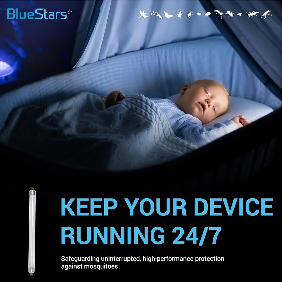 6-Watt 32050 4-pin replacement bulb for DynaTrap indoor insect traps shown in a lifestyle graphic.