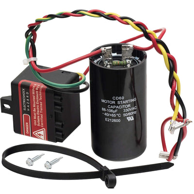5-2-1 CSR-U1 hard start capacitor kit with relay, wiring, and mounting hardware for 1 to 3 ton AC units.