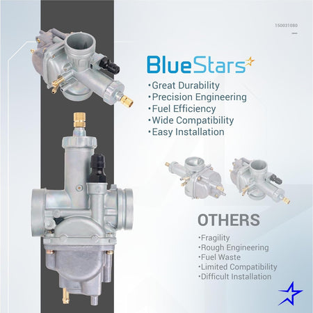 KLF220A replacement carburetor showing side and top angles for engine performance comparison.