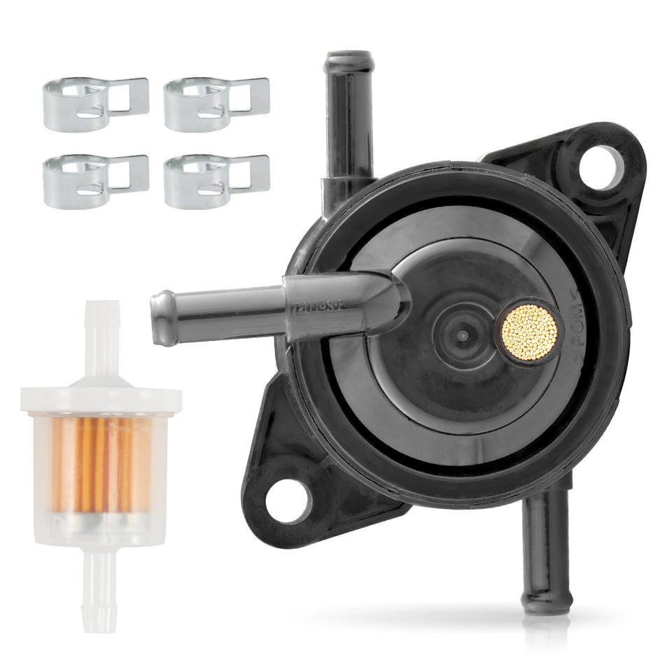 [Lifetime Warranty] 49040-7008 49040-0770 MIU12470 Fuel Pump - Compatible with Kawasaki FS FR FX Engines FS481V FS541V FS600V FS651V FS691V FS730V FR541V FR600V FR651V FR691V FR730V Fuel Filter Clamps