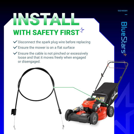 Installation guide for 532183281 engine zone control cable on a walk-behind mower.