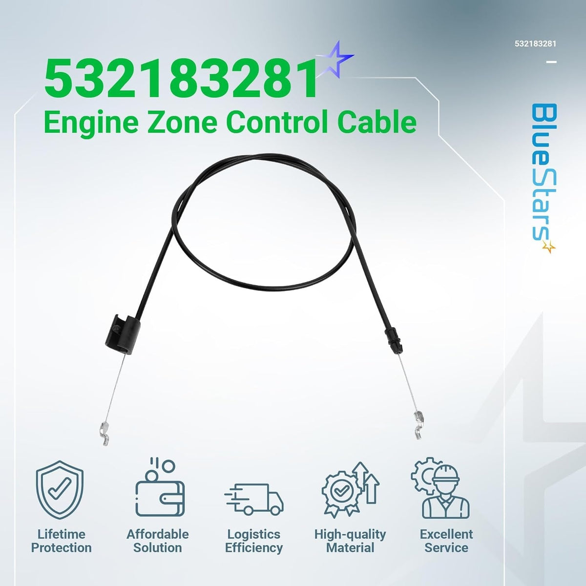 Single 532183281 engine zone control cable for Husqvarna, Craftsman, and Poulan walk-behind mowers.