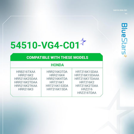 BlueStars 54510-VG4-C01 replacement part compatibility chart for Honda lawn mower models.