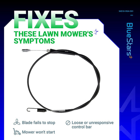 Replacement lawn mower control cable for 54510-VG4-C01, black wire with spring and metal end fittings.