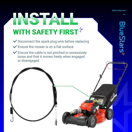 Replacement drive control cable for Craftsman lawn mower with installation safety instructions.