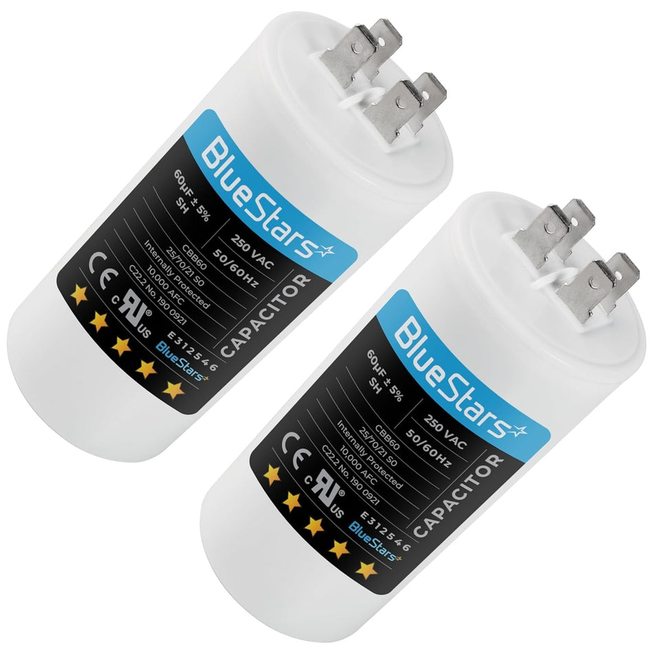 60 uF CBB60 250 Volt Motor Run Start Capacitor - Pack of 2
