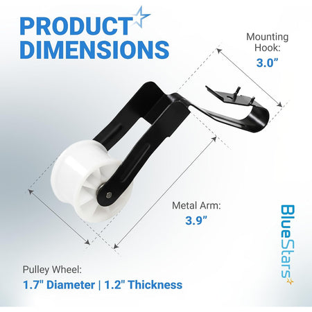 691366 Dryer Idler Pulley dimensions diagram showing 3.0-inch hook, 3.9-inch arm, 1.7-inch wheel, 1.2-inch thick.