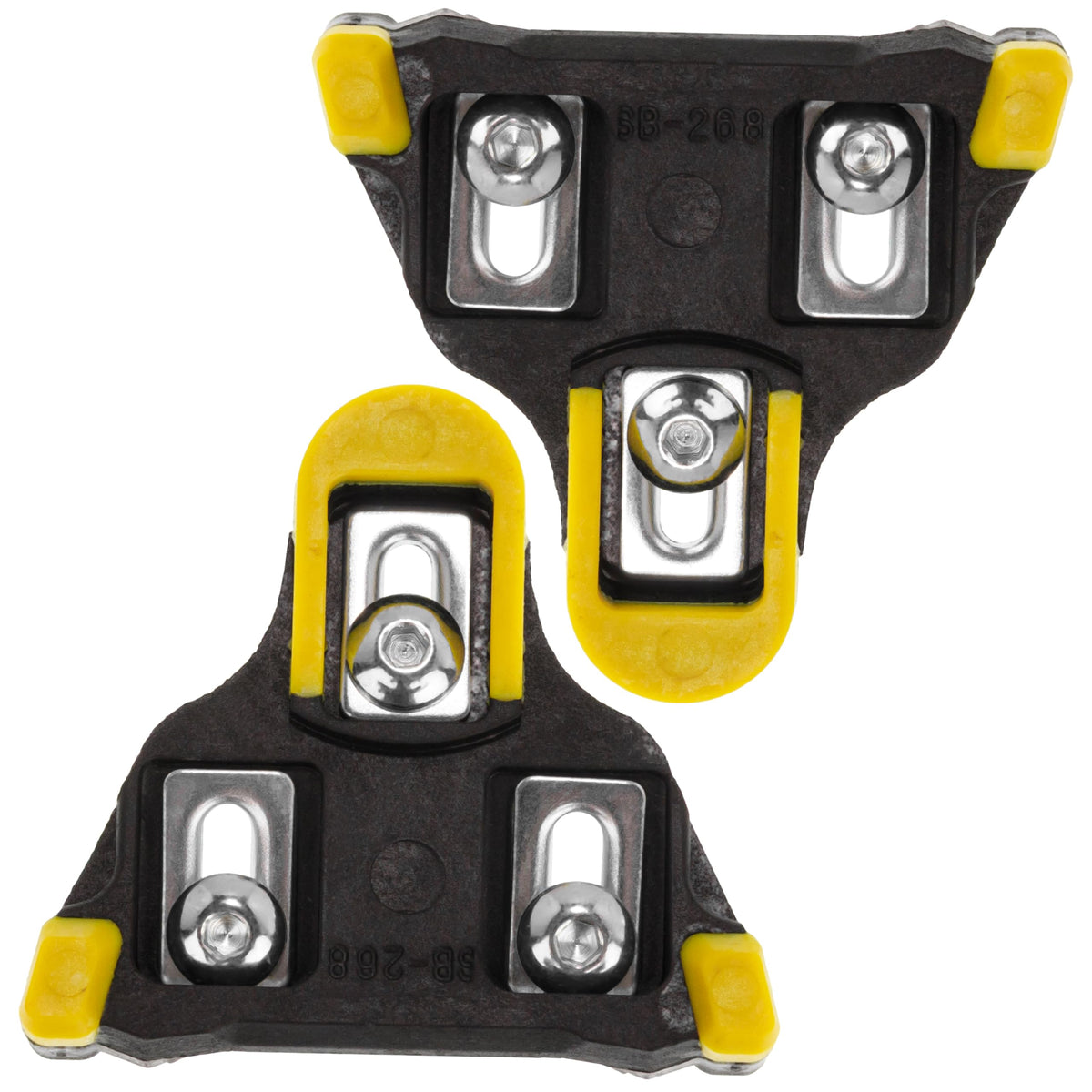 Pair of 6-degree float bike cleats compatible with Shimano SPD-SL pedals, shown from the underside.