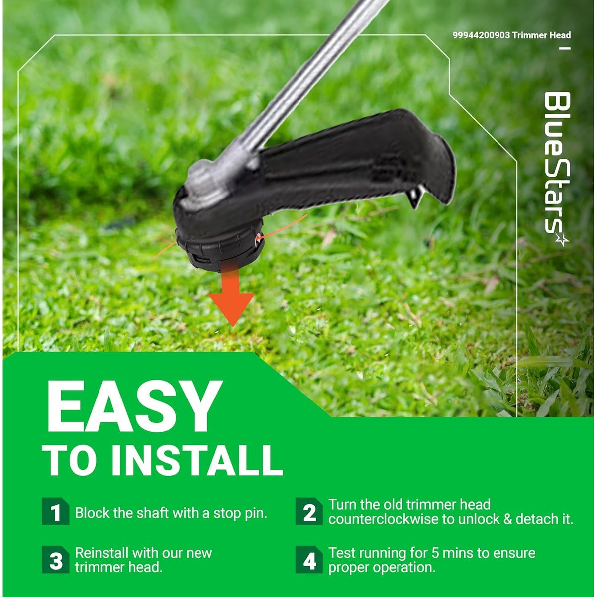 Installation guide for Speed-Feed 450 trimmer head showing steps to attach to Echo trimmer shaft.