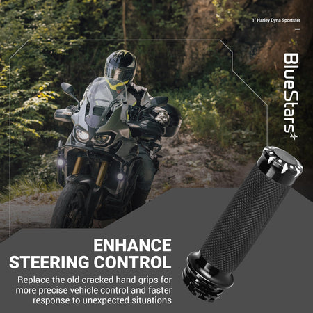 Close-up of a 1-inch non-slip motorcycle handlebar grip compatible with Harley Dyna and Sportster models.