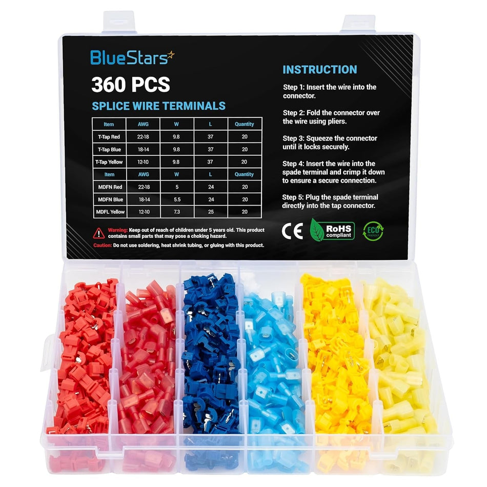 360 PCS T-Tap Splice Wire Terminals and