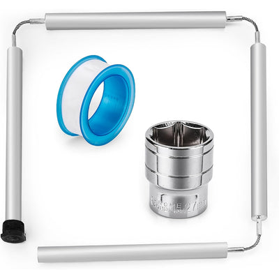 44-inch flexible magnesium anode rod replacement kit with 27mm socket and plumber's tape.