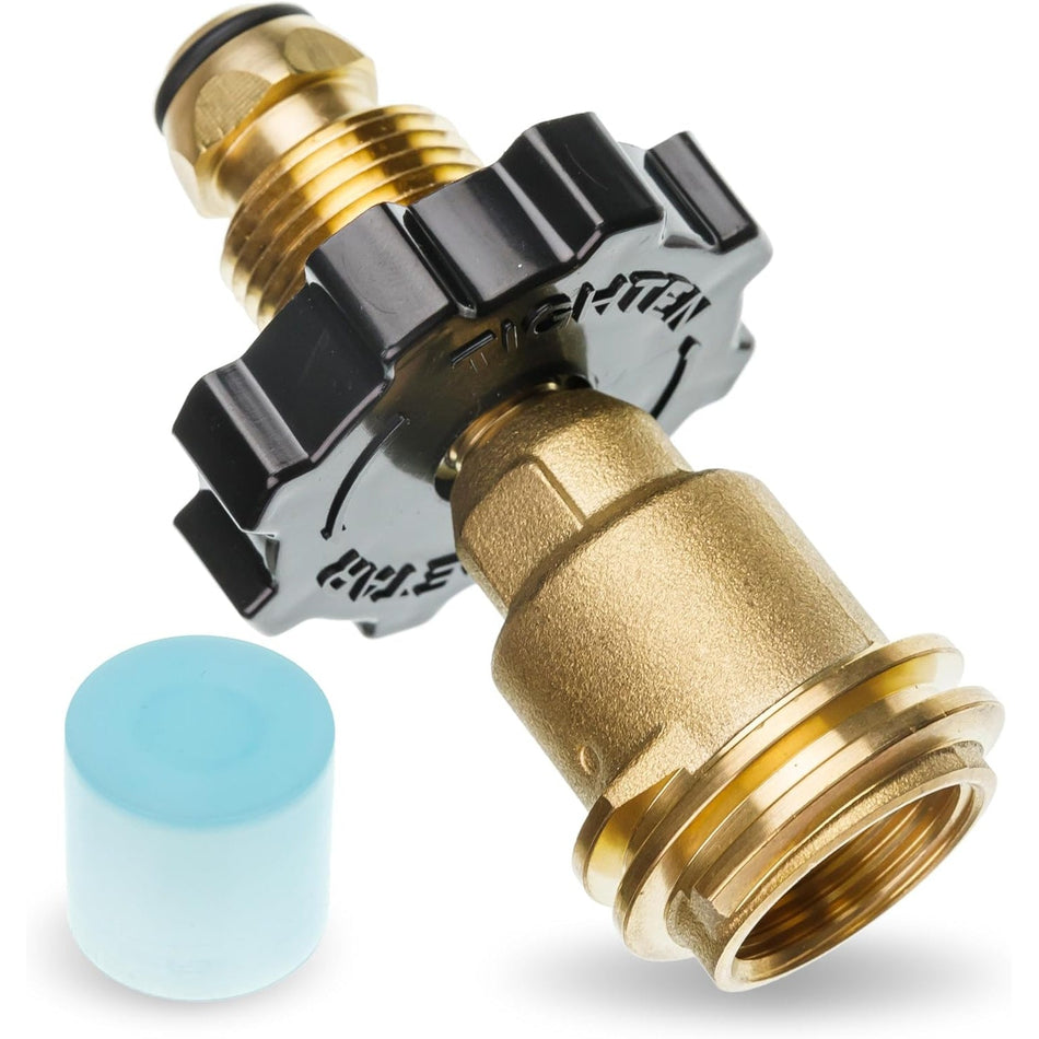 [100% Solid Brass] Propane Tank Adapter Converts POL to QCC1 Universal Fit 5-100 lb LP Propane Tank for RV Camper Gas Grill Camping Stove Heater - Old to New Connection Type