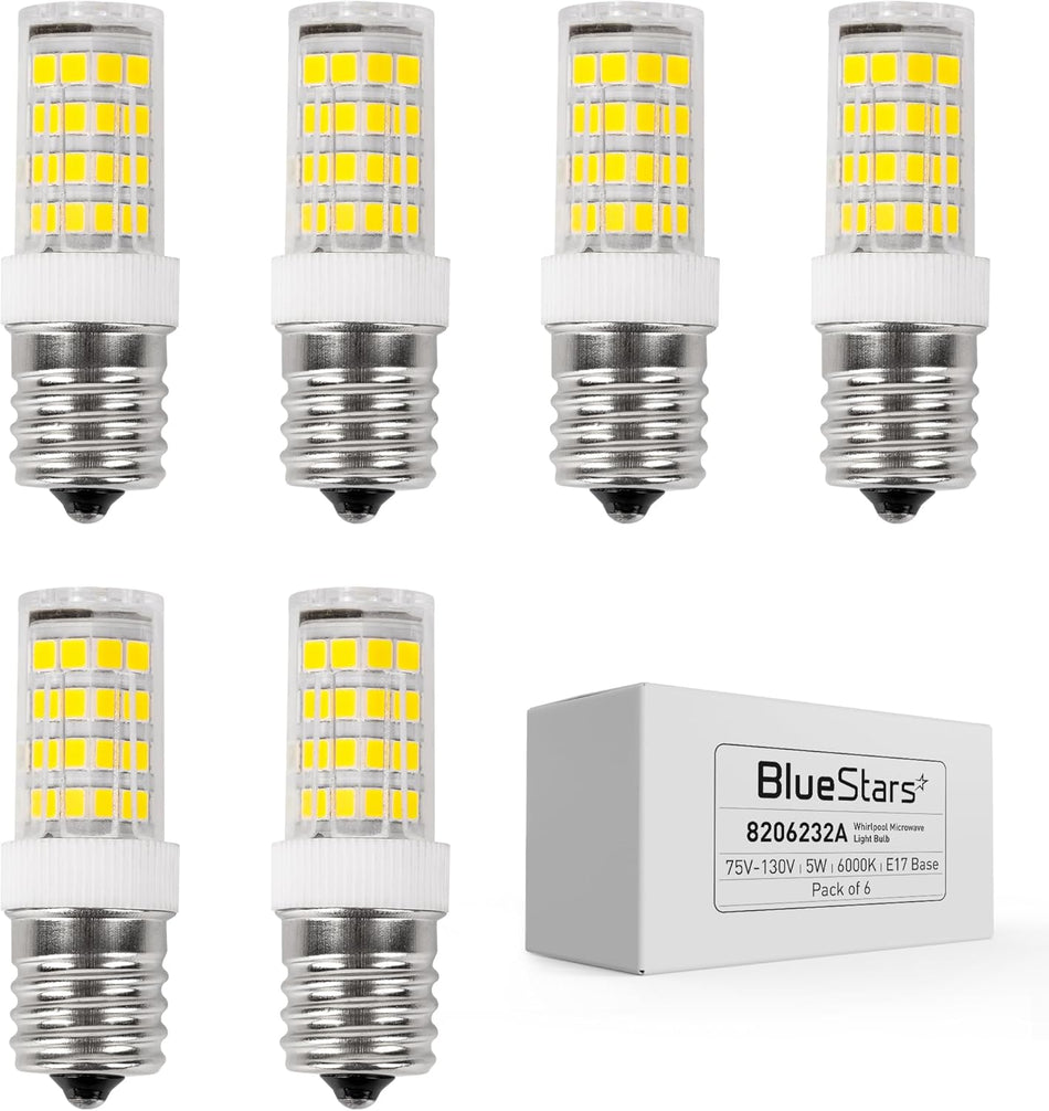 5W E17 LED Bulb 8206232A Dimmable LED Light Bulbs, 6000K Cold Daylight, 40W Equivalent, 75V-130V, 400 lumens for Refrigerator Microwave and Range Hood - Pack of 6