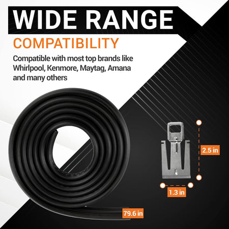 W10542314 dishwasher door gasket and strike kit with compatibility information and dimensions.