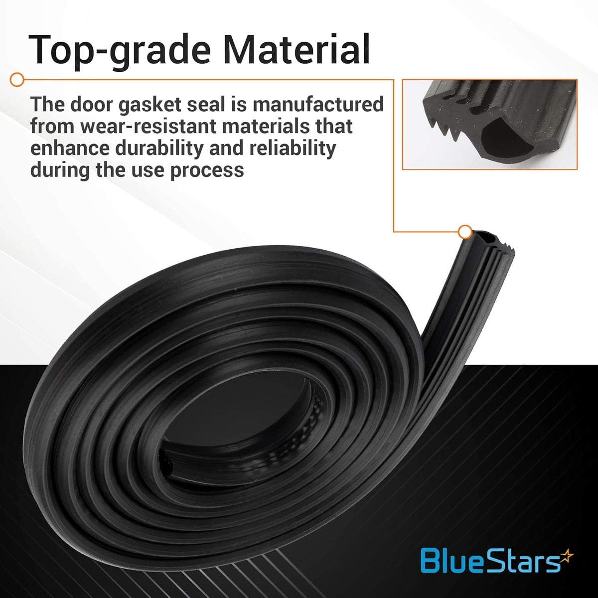 Coiled W10542314 dishwasher door gasket with a close-up view of the durable rubber seal profile.