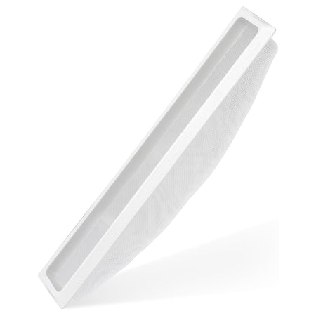 White dryer lint filter screen replacement for Frigidaire, Crosley, and Electrolux dryers.