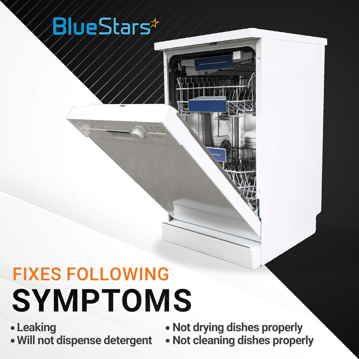 White dishwasher showing common repair symptoms for WPW10077881 dispenser cap replacement.