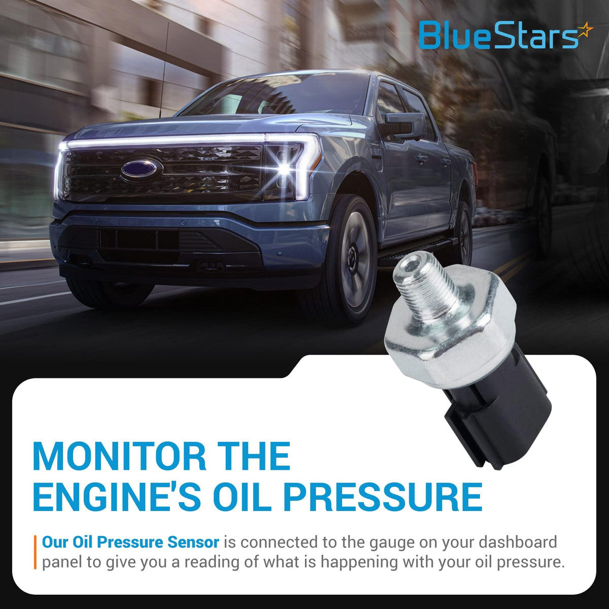 PS417 25070-CD00A oil pressure sensor switch shown against a truck background with engine oil pressure monitoring text.