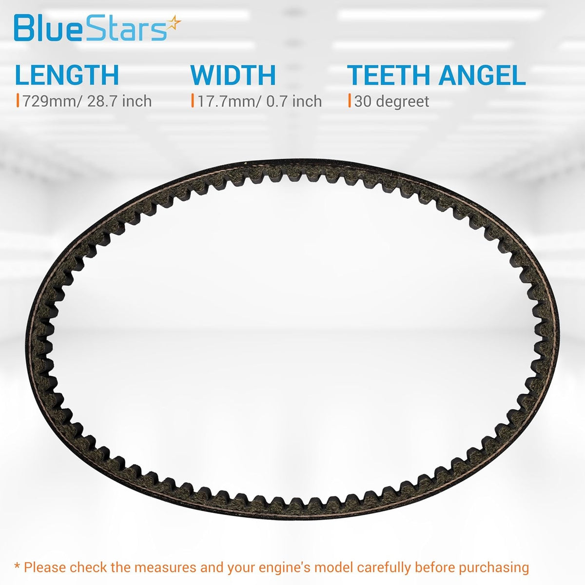 669-18-30 racing CVT drive belt showing dimensions for length, width, and teeth angle.