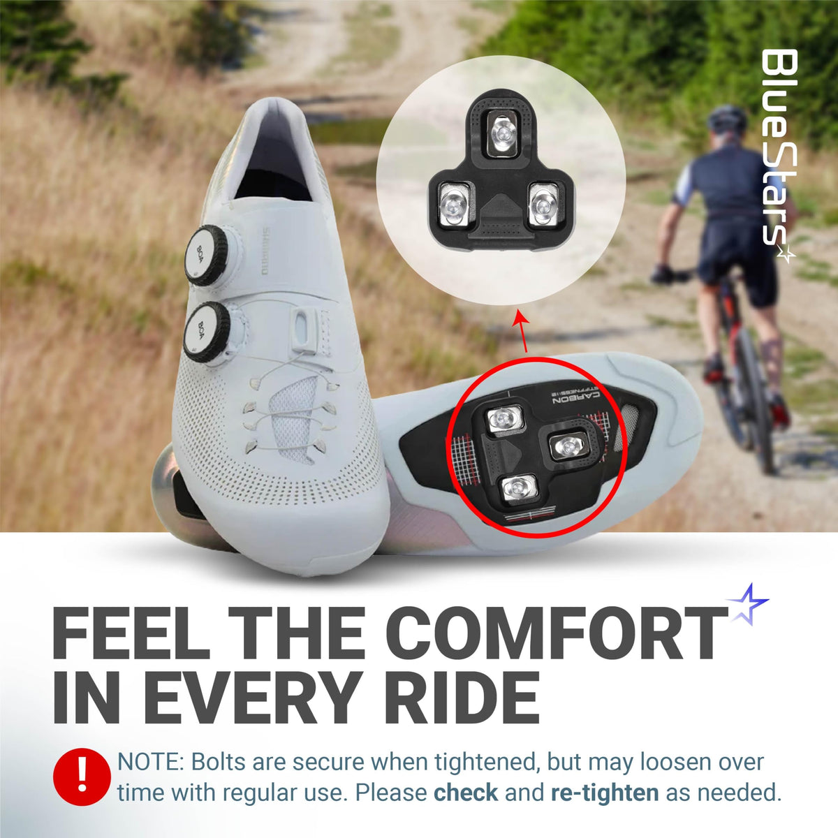 0-degree float bike cleats compatible with Look KEO pedals installed on a white cycling shoe.