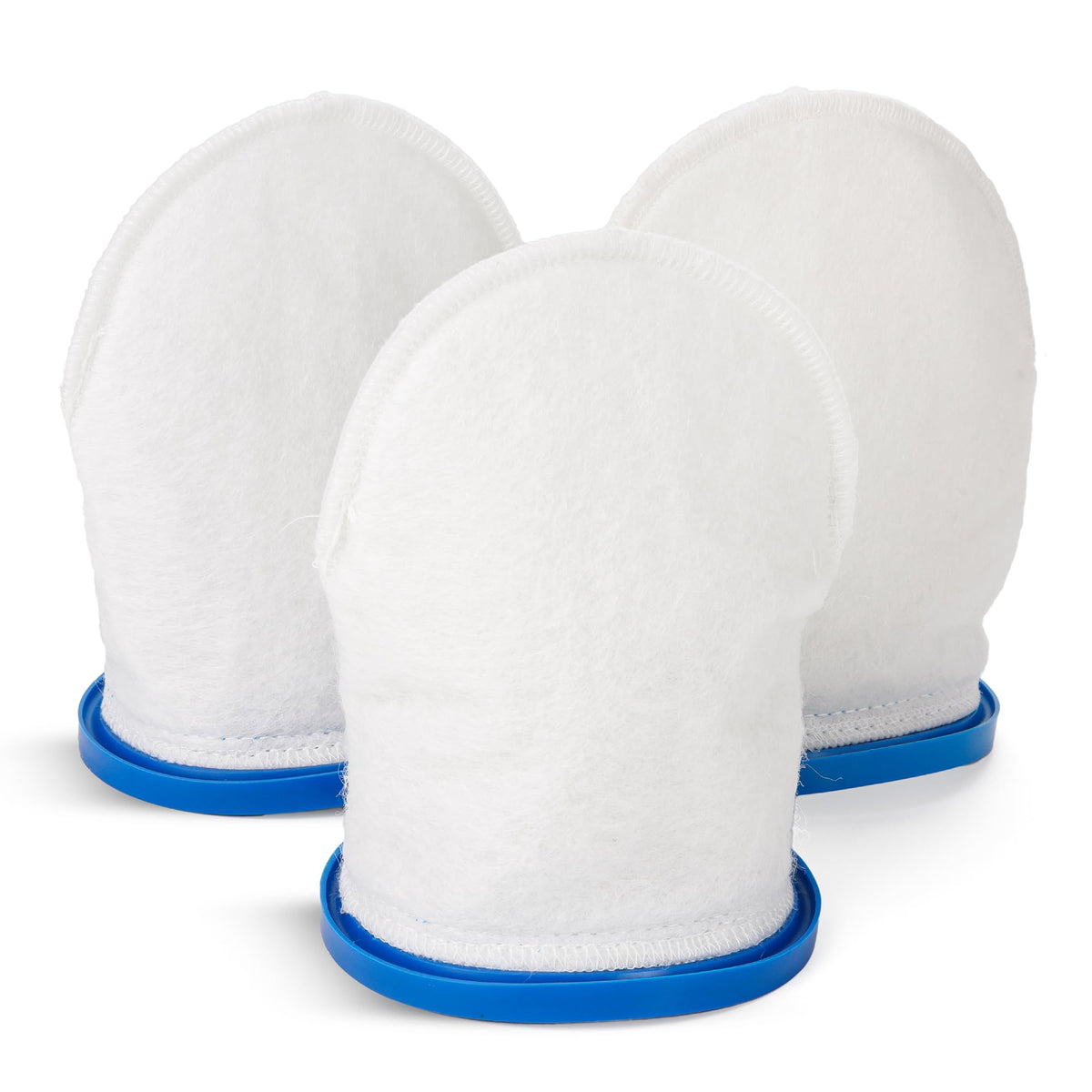 Three P30X022XF multilayer replacement filter bags for Pool Blaster handheld vacuums with blue plastic collars.